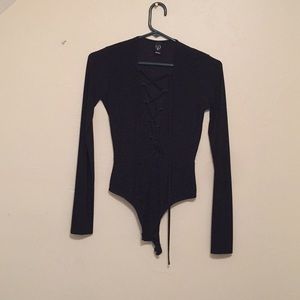 Size small black tie up body suit